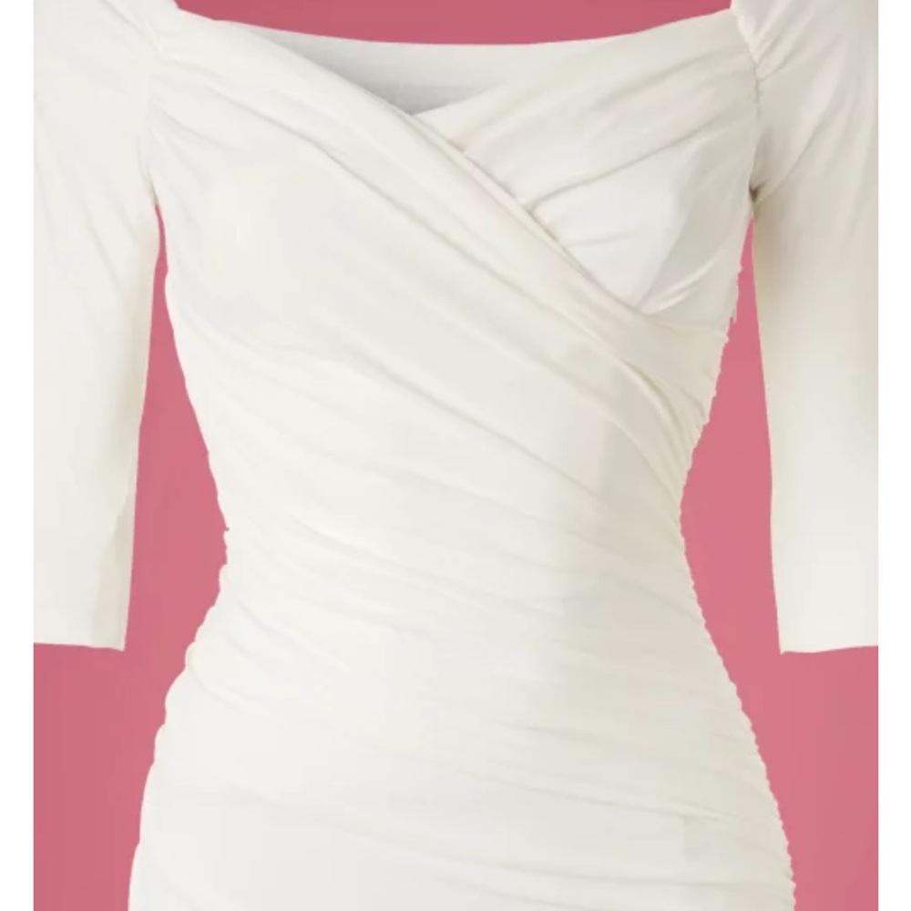 Pinup Couture White Off-Shoulder Ruched Midi Dress - Picture 3 of 8